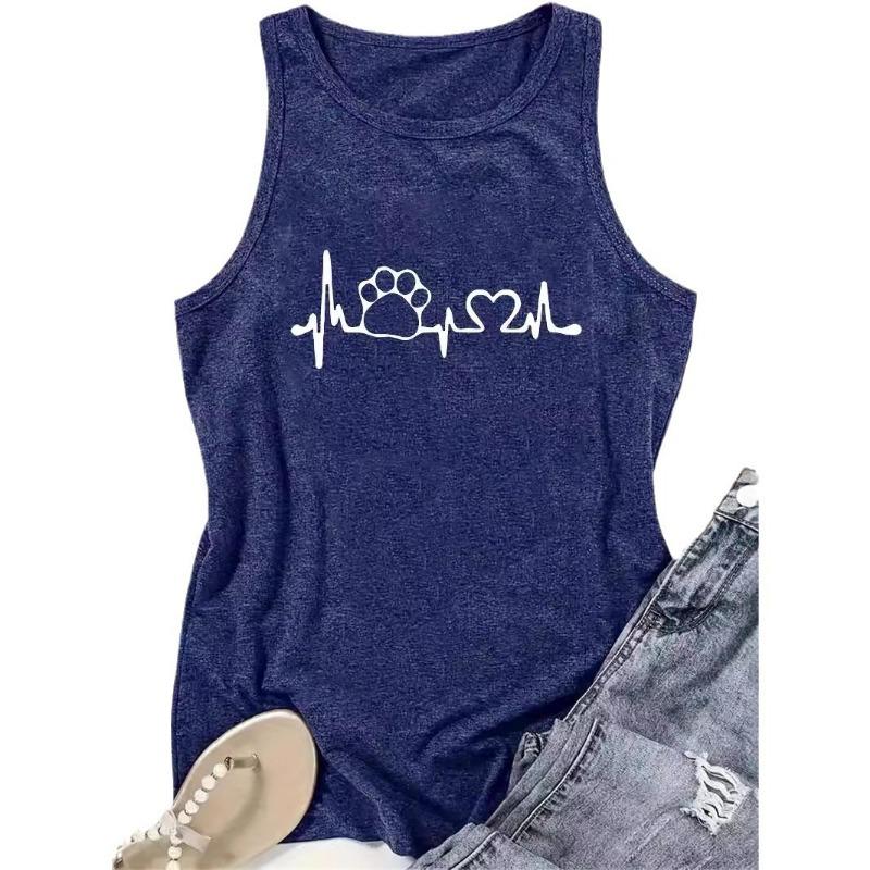 Heartbeat Printed Women's Round-neck Vest for Spring and Summer Casual Sleeveless Vest