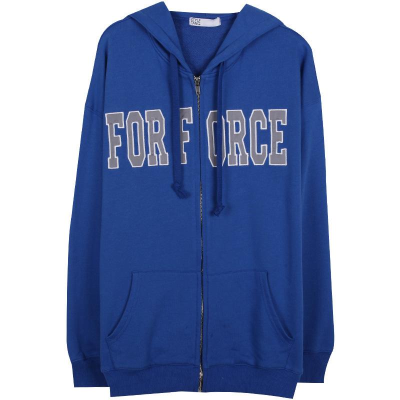 

Европейский и американский уличный кардиган с принтом букв, женская весенне-осенняя толстовка с капюшоном L синий