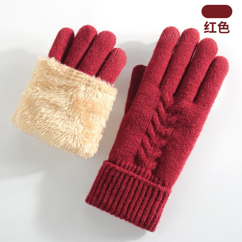 Winter women's touch screen gloves cold-proof double-layer knitted gloves outdoor cycling warm gloves