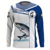 Men's Outdoor Fishing Long Sleeve T-shirts Fish Print Round Neck tshirt Summer Casual Loose Top Oversized Fishing Clothes