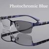 Pochromic Myopia Glasses Vintage Half Frame Metal Blue Light Blocking Near Sight Eyewear Classic UV Shades Sunglasses Diopter