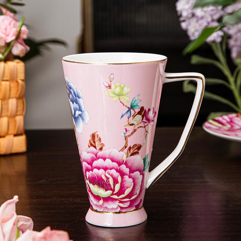 Fortschrittlicher Knochenchina Wasserbecher Große Kapazität Blumenteetasse Teetasse Kreativ Haushalts Keramik Bürobecher