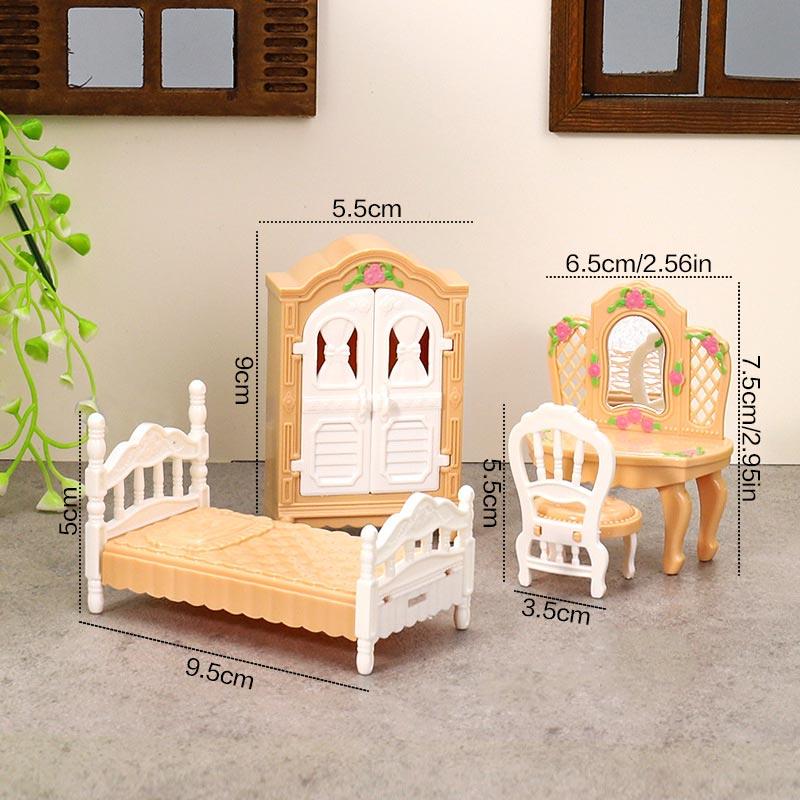 1:12 Bebek Evi Minyatür Simülasyon Gardırop Şifonyer Yatak Odası Seti Mobilya Modeli Dekor Oyuncak Bebek Evi Aksesuarları