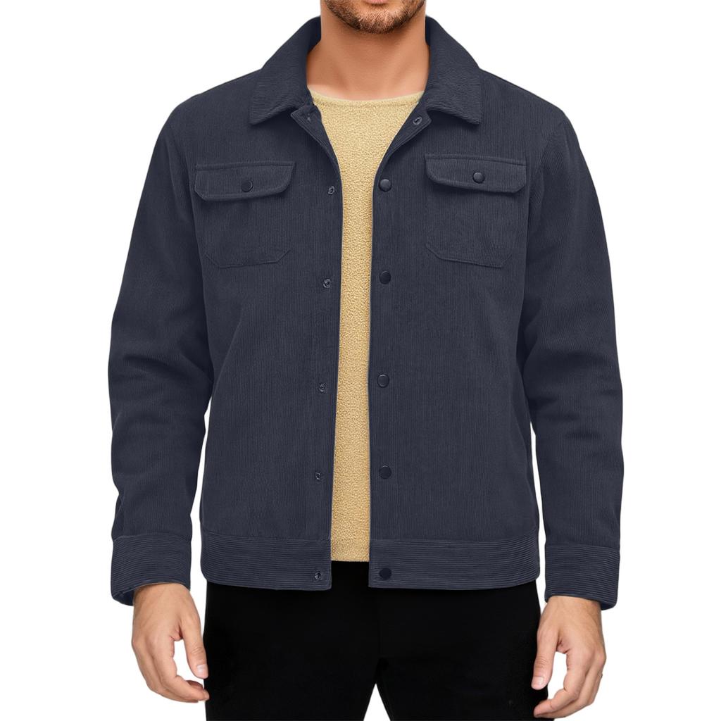 Winter Men's Thickened Long Sleeve Lapel Corduroy Jacket Composite Lamb Wool Coat