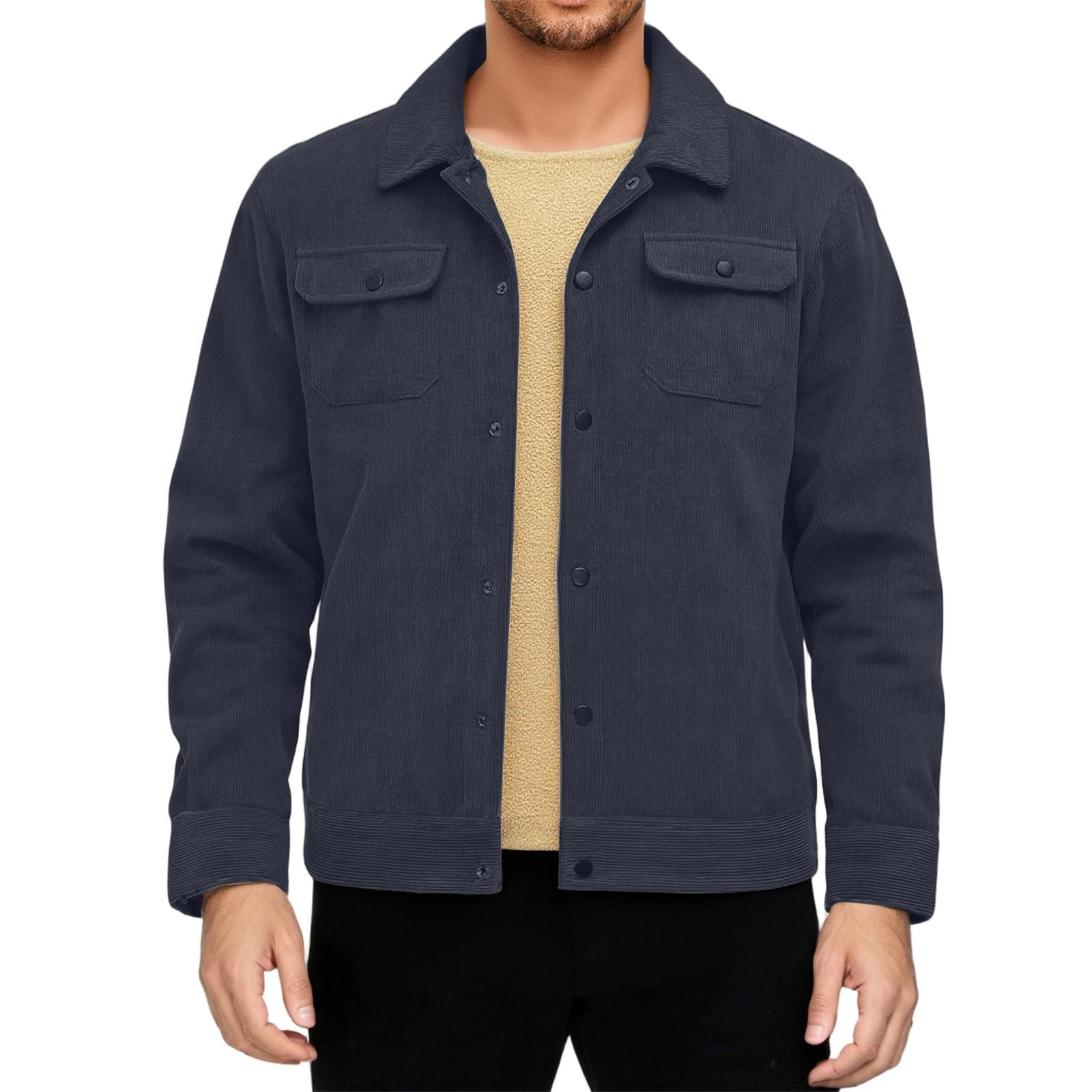 

Winter Men s Thickened Long Sleeve Lapel Corduroy Jacket Composite Lamb Wool Coat XL