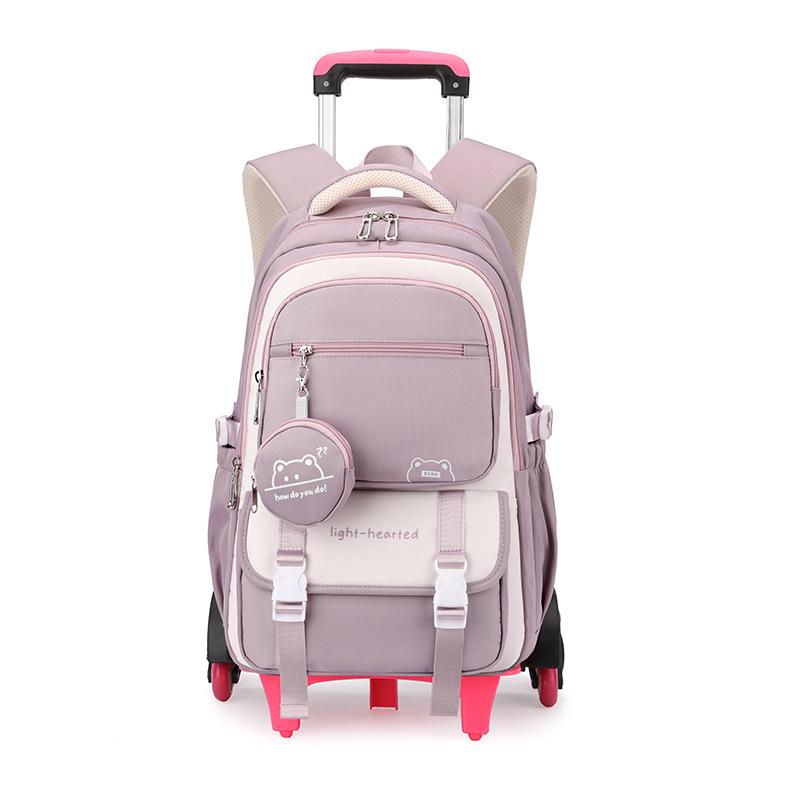 Natural Fish Design Trolley Backpack for Middle School Girls - Large Multi-Layer Capacity