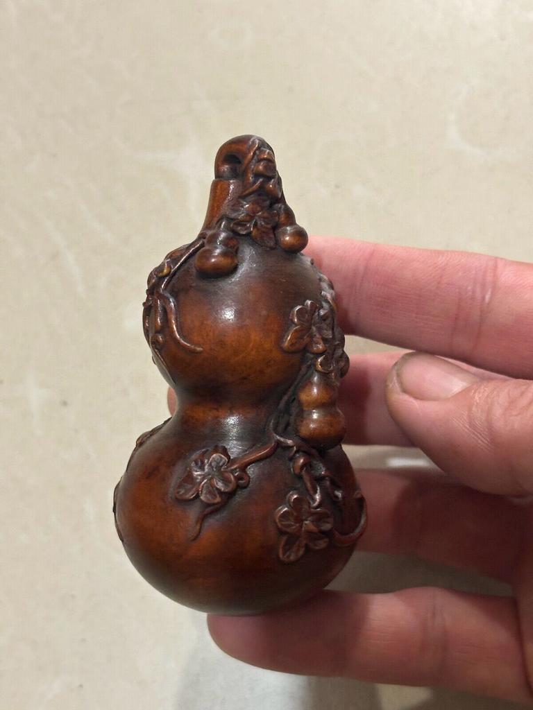 Chinese Boxwood Hand Carved Viper Small Dragon Statue Gourd Figurines Home Decor