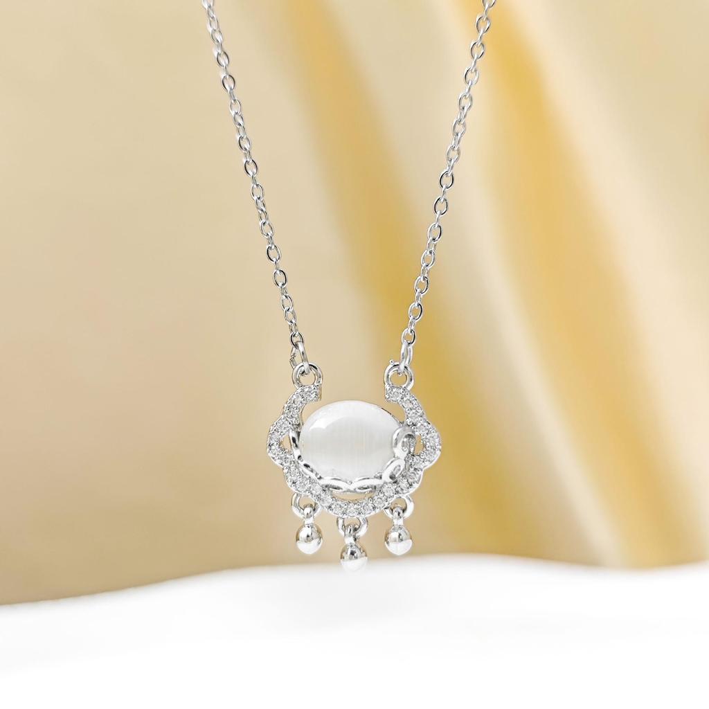 White Agate Ruyi Peace Lock Necklace - Ethnic Style Luxury Jewelry for Women