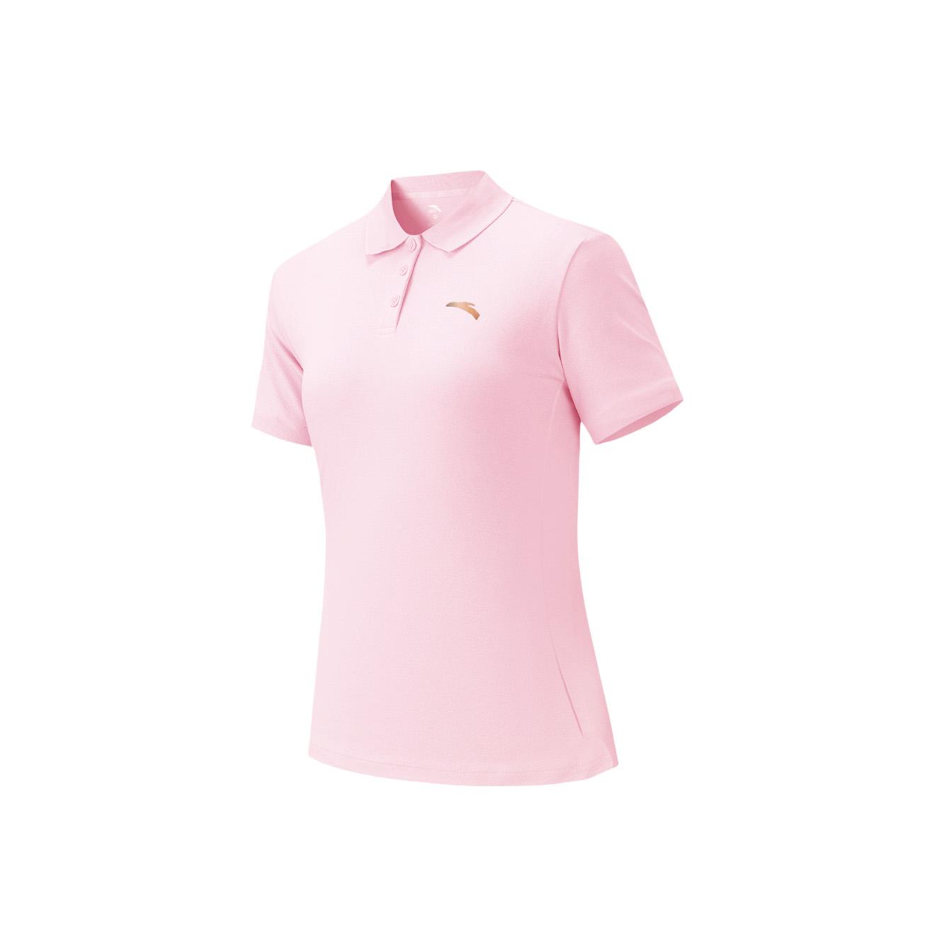 Anta Training Series Soft Letter Comfortable Breathable Versatile Casual Short Sleeve Polo Shirt Women tops Soft-Pink 162627101D-3 S