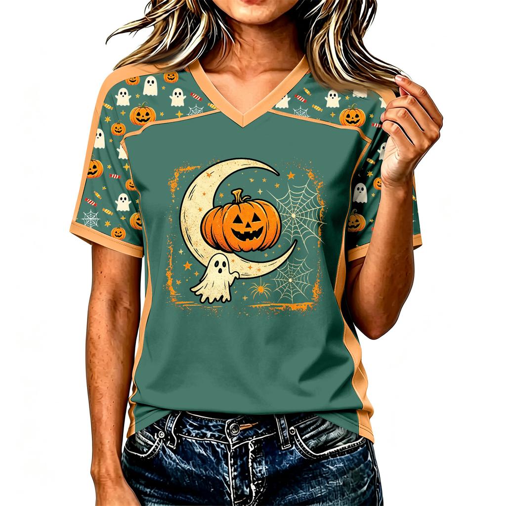 Women's Casual Short Sleeve Halloween Print T-Shirt for Everyday Wear