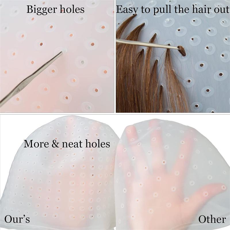 BEPAN Silicone Hair Coloring Highlighting Cap with Hooks 2 Set Reusable Silicone Highlight Cap Pull Through Hair Coloring Frosting Cap