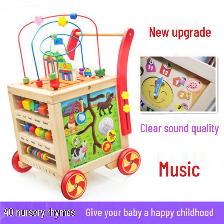 Wooden Toddler Push Walker Car with Adjustable Speed - Multifunctional Educational Toy