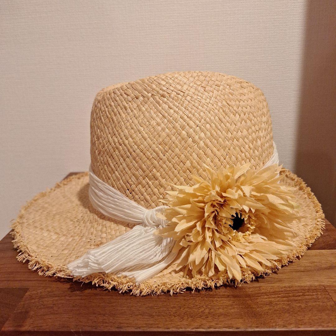 Used Kashira Straw Hat Straw Hat with Flower Decoration