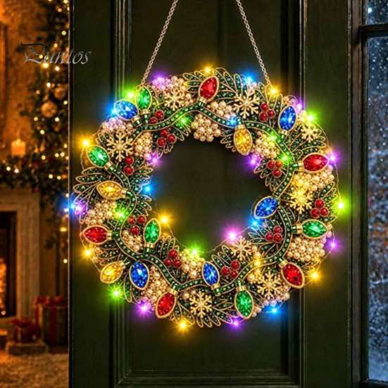 DIY-Feiertagshandwerk für Erwachsene Weihnachts-Diamantmalerei-Kranz-Set mit LED-Lichterkette, Schneemann-Perlenkunst Hängendes Ornament für Erwachsene, Acryl