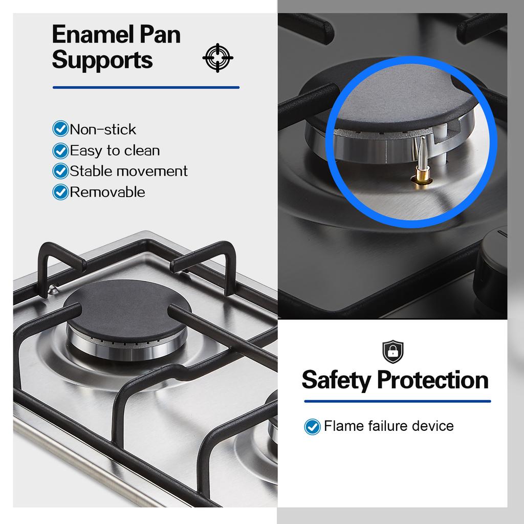 Gas Hob 2Burners, 30 Cm Stainless Steel Gas Hob with Automatic Flame Protection 4200 W, Natural Gas and Propane Gas,GH3020SS2E1E
