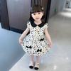 Summer Dress for 3 To 7 Years Old Girls Children Princess Dress Turn Down Collar Girl Casual Black and White Bow Dress