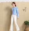 Jeans Donna Bianchi Vita Alta Micro-Svasati con Frange - Strappati, Elasticizzati, Modellanti, Estivi a Nove Punti a Zampa