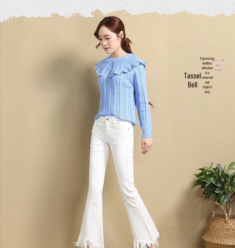 Jeans Donna Bianchi Vita Alta Micro-Svasati con Frange - Strappati, Elasticizzati, Modellanti, Estivi a Nove Punti a Zampa