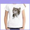 Women Summer 3d Naughty Cat T-shirt Printing Premium Quality Cotton Blend Top