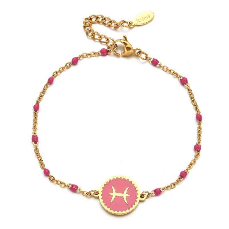 Stainless Steel Chain Zodiac Sign 12 Constellation Bracelet Charm Gold Color Chain Bracelet For Women Birthday Jewelry Gifts