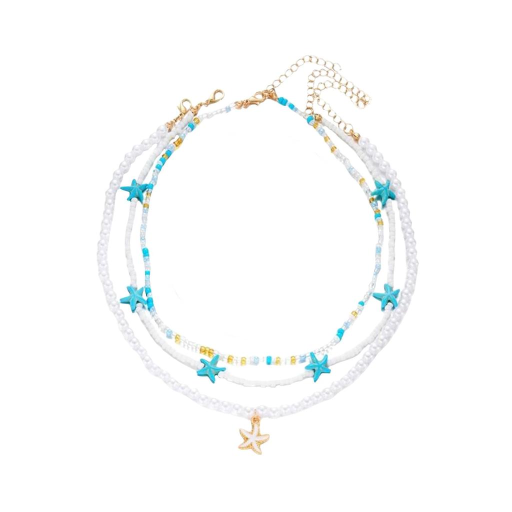 Seashell Necklace Set - Double Layer Beach Necklace with Real Shells, Adjustable Layered Choker for Women, Summer Vacation Jewelry Gift