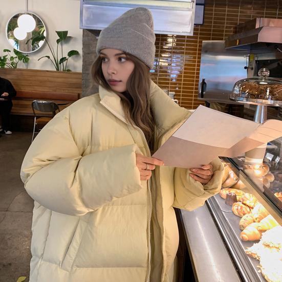 Zimní péřový kabát Zesílený Polstrovaný Stojáček Ochrana krku Kapsy Zapínání na zip Větruodolné Udržování tepla Denní oblečení za chladného počasí Bavlna