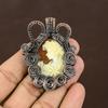 Natural Victorian Lady Bone Face Cameo Stone Copper Wire Wrap Pendant 2.76" Q8T63