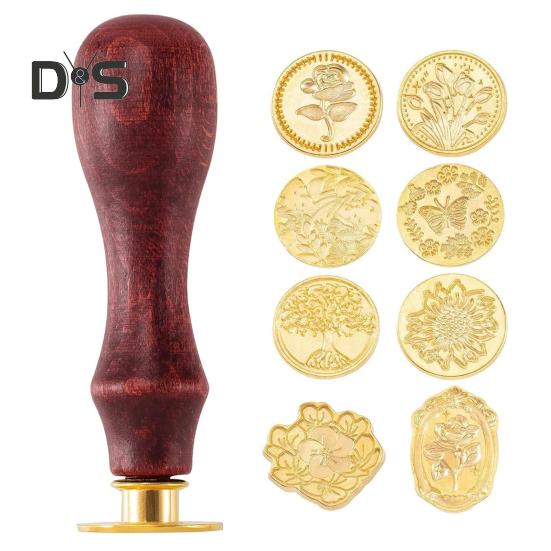 

Набор печатей из воска Головки печатей из воска с деревянной ручкой Несколько узоров Набор печатей из воска для писем, поздравительных открыток, подарков, украшений C