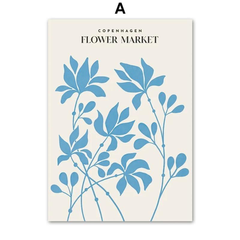 Minimalist Decorative Canvas Paintings In The Blue Flower Market, Nordic Art, Living Room Decoration, Abstract Murals