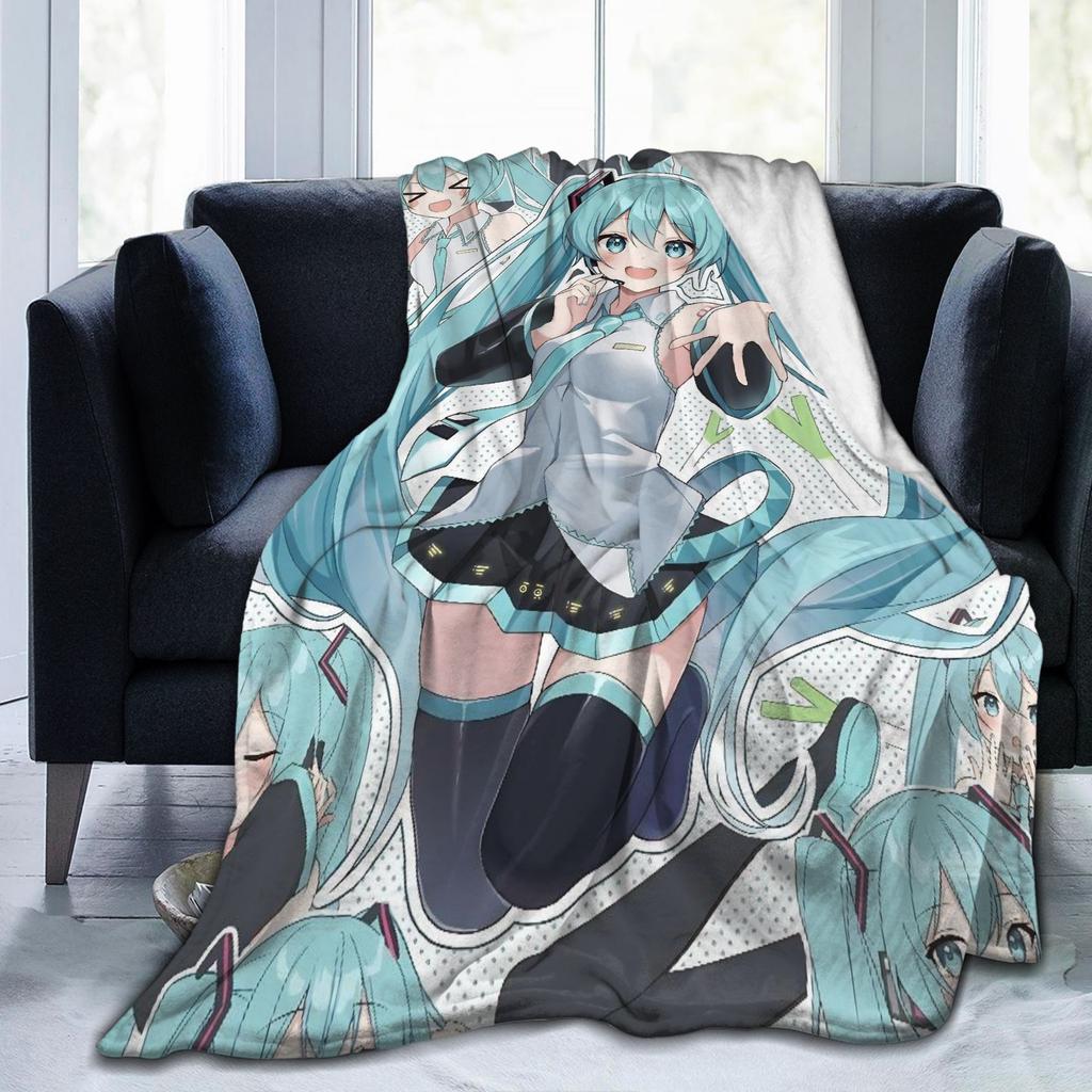 Hatsune Miku Anime Blanket Fleece Printed Multi-function Warm Throw Blanket for Home Travel Bedspread