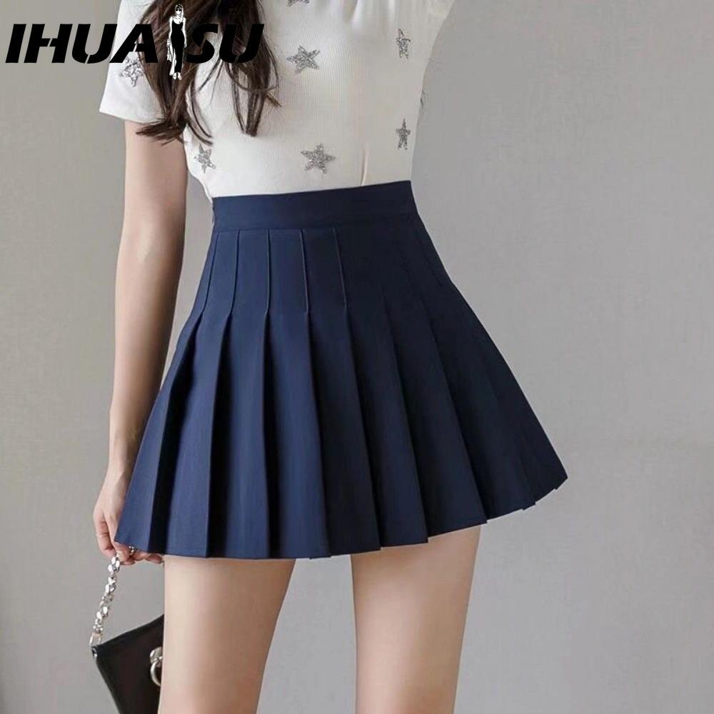 IHUASU Fustă de vară de primăvară pentru femei, modă casual, culoare solidă, cu imprimeu