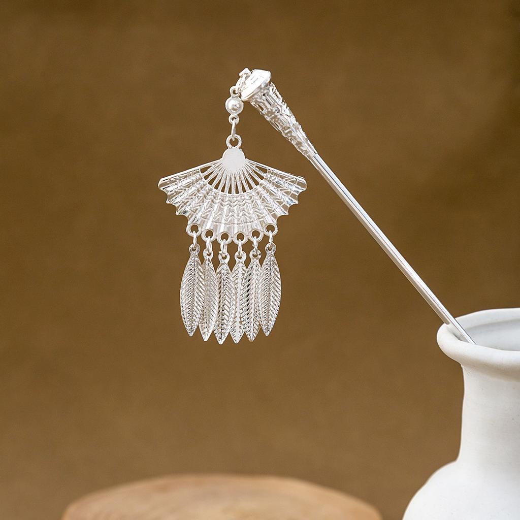 Hairpin Hollow Feather Fringed Hairpin, Ethnic Feng Shui Drop-Shaped Oil Dripping Hairpin Hanfu Disc Hair Accessories