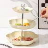 Light Luxury Cream Fruit Plate Household Living Room Coffee Table Ornament Front Desk Candy Plate Multi-Layer Flower Fruit Plate For Snacks