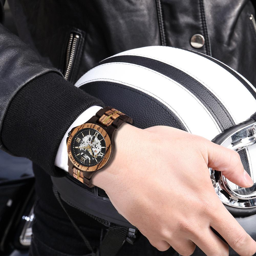 Fashion Casual Mechanical Watch Men Top Brand Luxury Natural Wooden Automatic Skeleton Steampunk Wristwatch