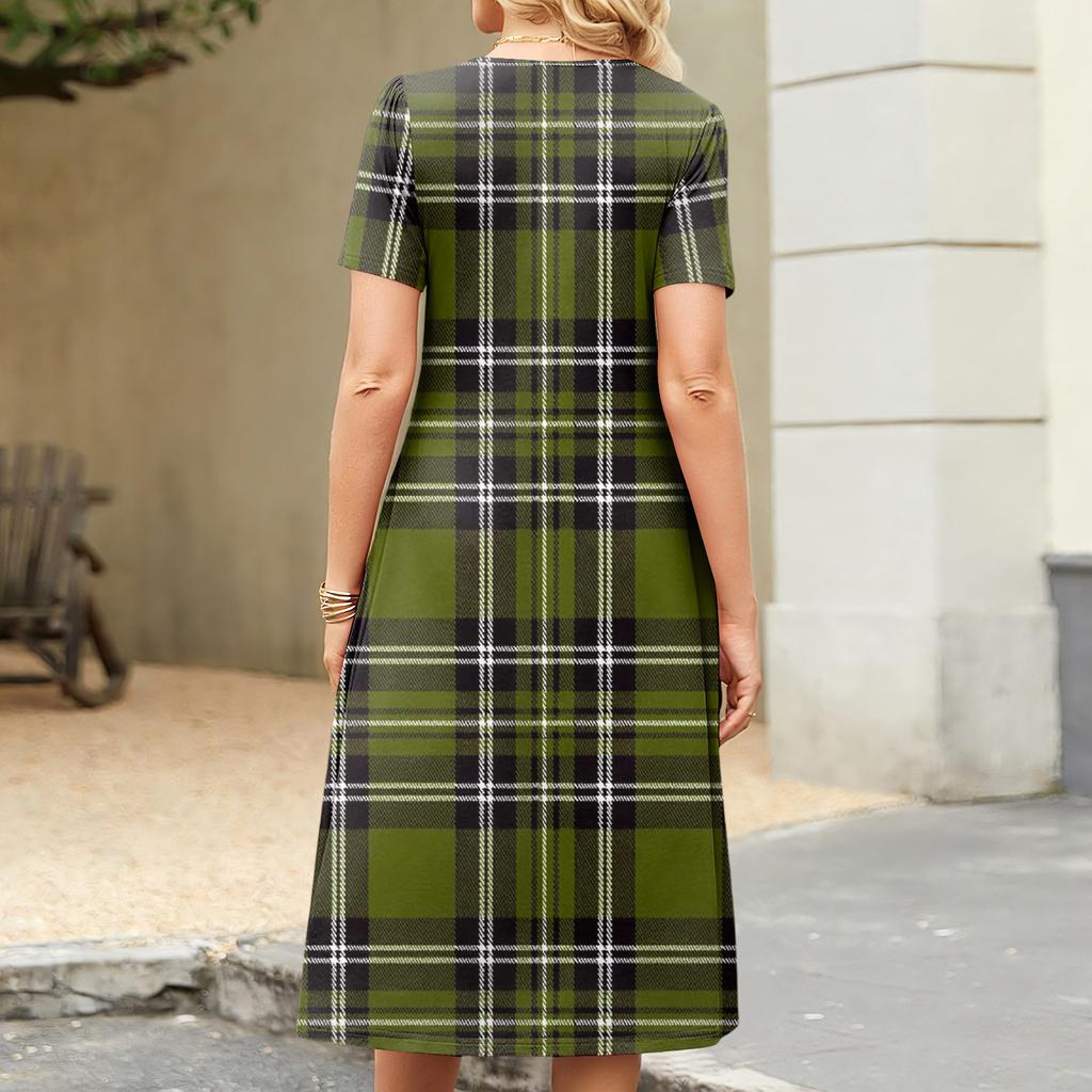 Ladies' Plaid Printed Casual And Fashionable Short Sleeved Round Neck Dress