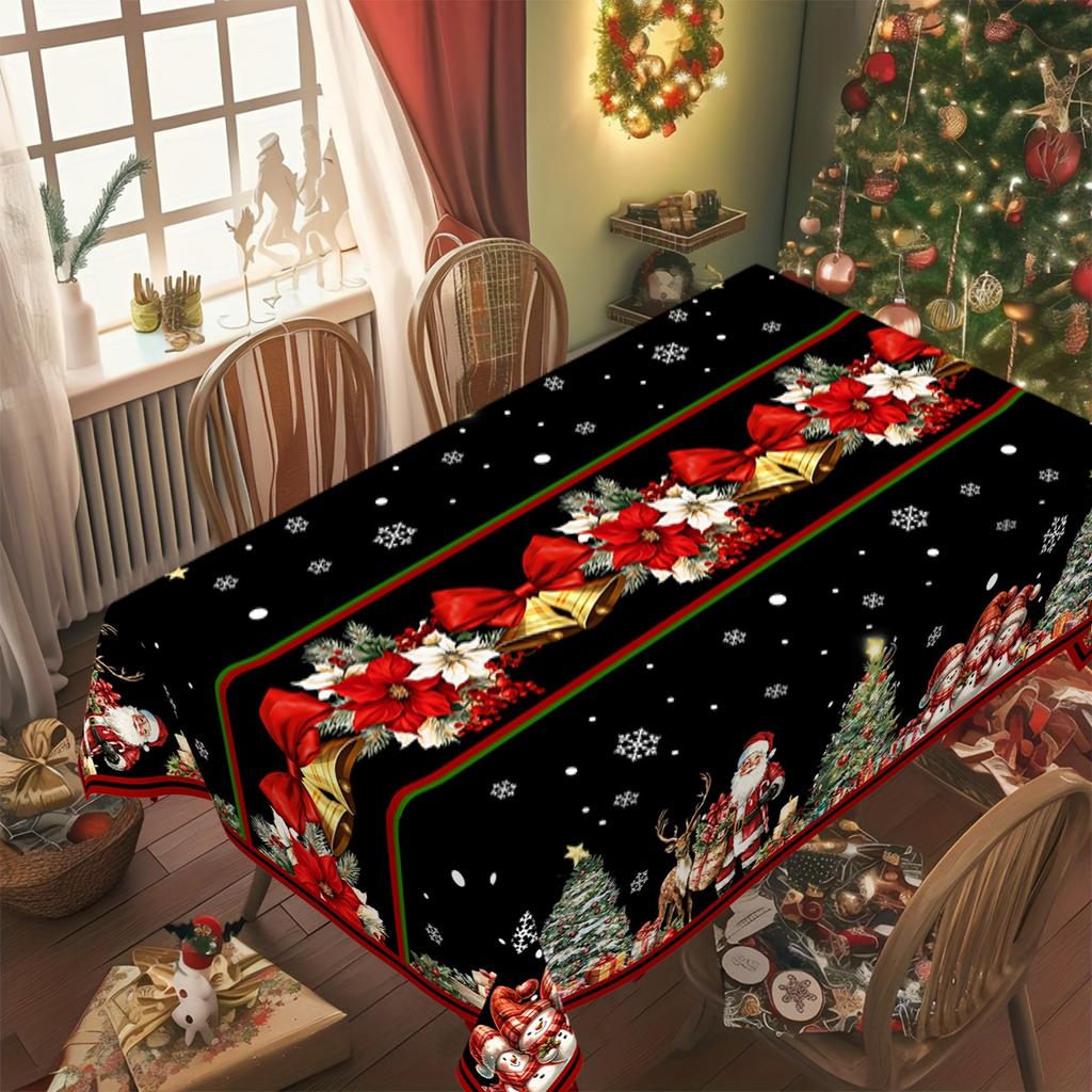 Black Christmas Santa Claus Tablecloth Merry Cristmas Decoration for Home Winter Holiday Kitchen Dining Table Decor Navidad