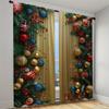 Christmas Ball Stars Decorated Curtain Red Holiday Ribbon Curtain a Set of Two, Home Living Room Bedroom Kitchen Shade Curtain