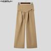 INCERUN Pantaloni lungi cu talie înaltă pentru bărbați, cu înfășurare, casual, cu fermoar, cu picioare largi