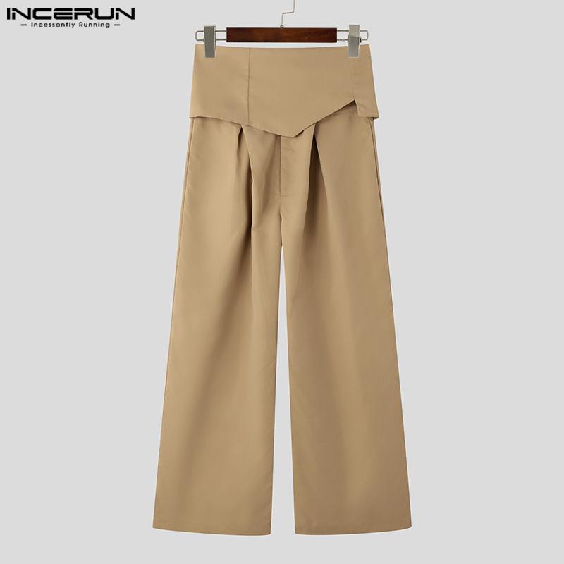 INCERUN Pánské zavinovací dlouhé kalhoty s vysokým pasem Ležérní zip se širokými nohavicemi