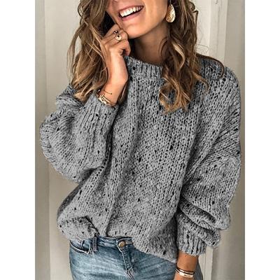Damen Herbst und Winter Casual Pullover Langarm Rundhals Blumen Punkt Strickpullover