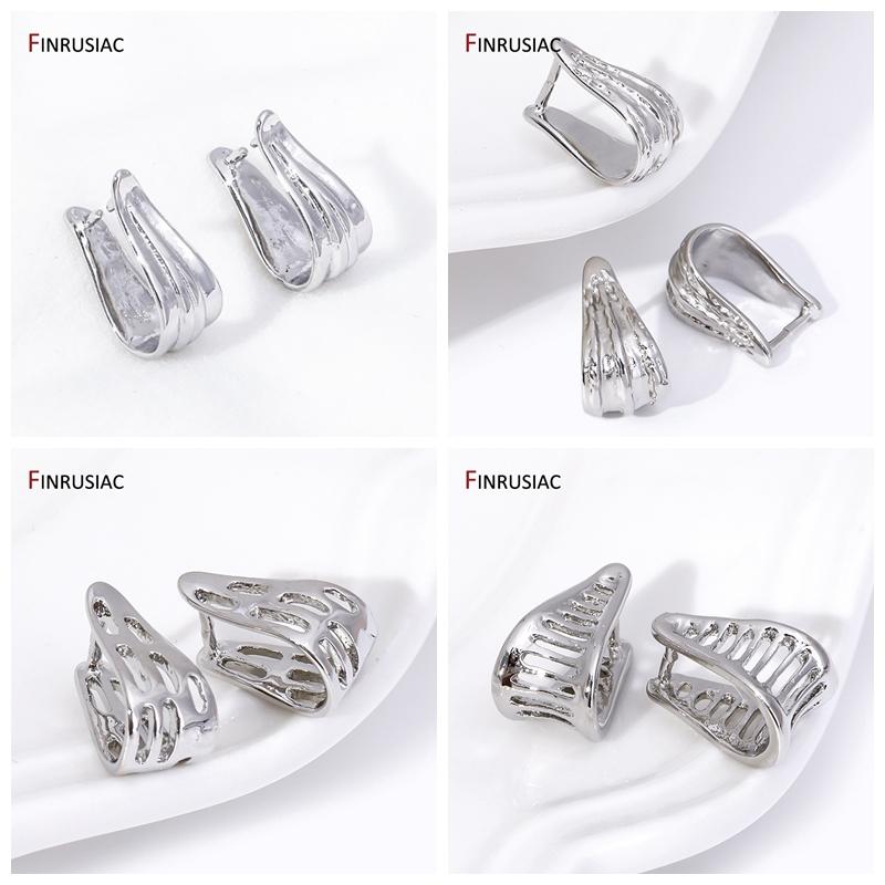 Groothandel Rhodium Plated Gekreukelde Knijpklem Hanger Oogje, Messing Hanger Oogje Connector Voor DIY Mode Ketting Maken Accessoires