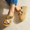 Fashion Gold Cross Band Wedges Sandals for Women Large Pearl Patent Leather Chunky Platform Slippers Thick Sole Non Slip Party Shoes