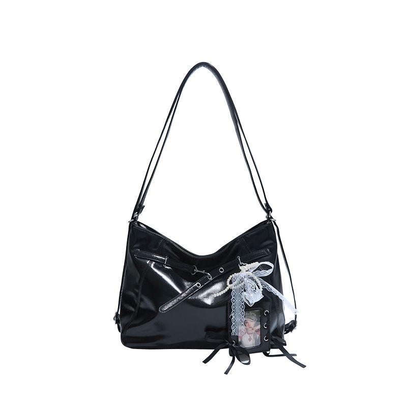 

Tote Bag Stiff Three-Dimensional Large Capacity Work Commuting 2025 New Korean Series Retro Casual Lightweight All-Match Fashionable Black-No pendant