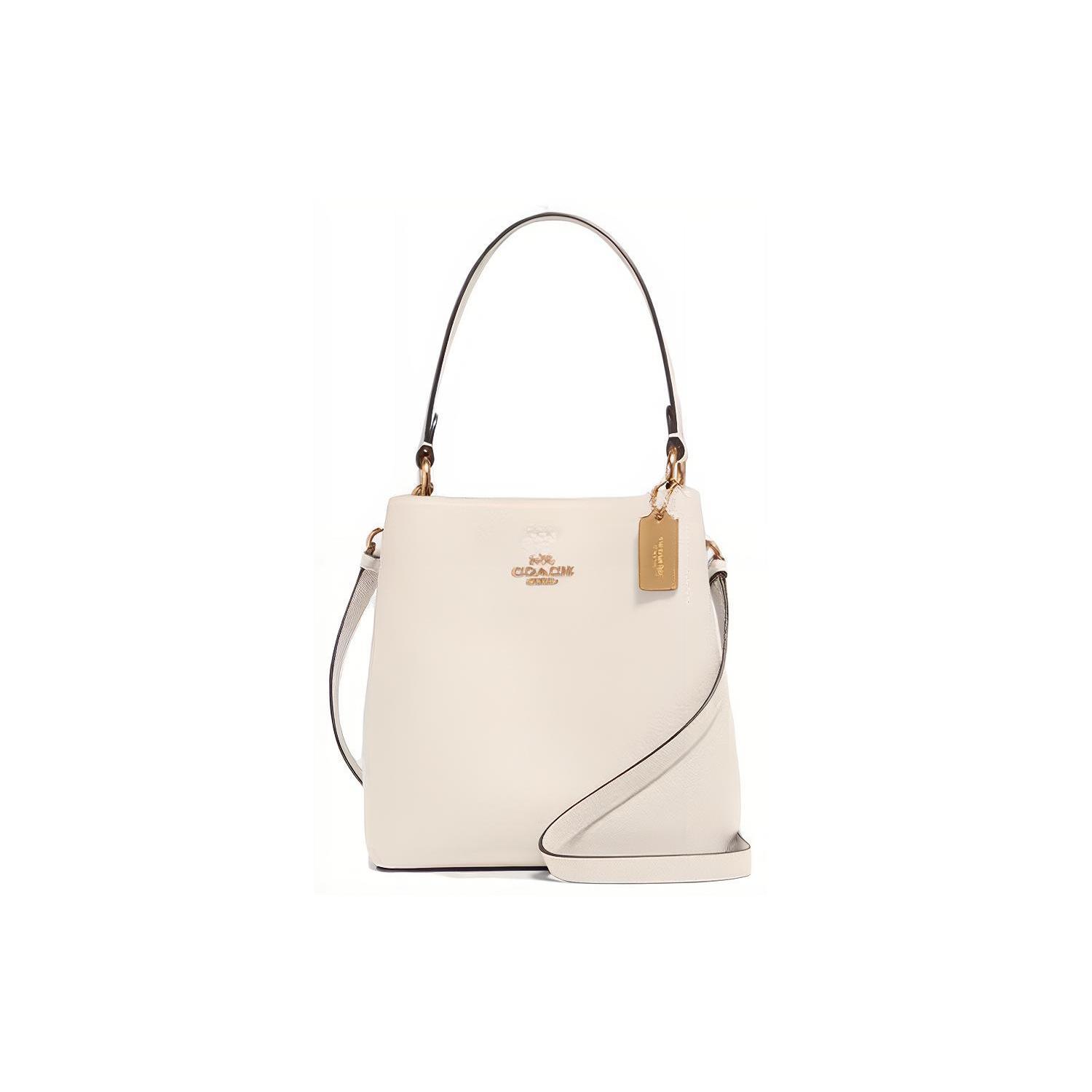 

New COACH Town Polished Pebbled Leather Bucket Bag, Handbag, Crossbody Bag, Shoulder Bag Women s Pure White 91122-IMOVG 25.4*12.4*25.9CM