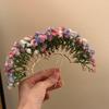 Handmade Floral Fan Hairpin Delicate Colorful Flower Design Anti-Slip Traditional Hair Accessory for Hanfu Travel Photo Shoots