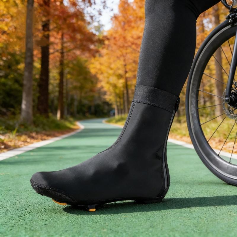 High Top Waterproof Cycling Shoe Cover With Elastic Cuff For Easy On Off Reflective Safety Features For Night Riding