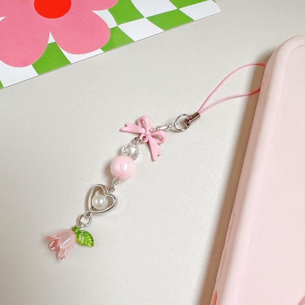 Bow Bead Phone Chain Anti-loss Cell Phone Strap Mobile Accessories Mobile Phone Lanyard  Woman Girl