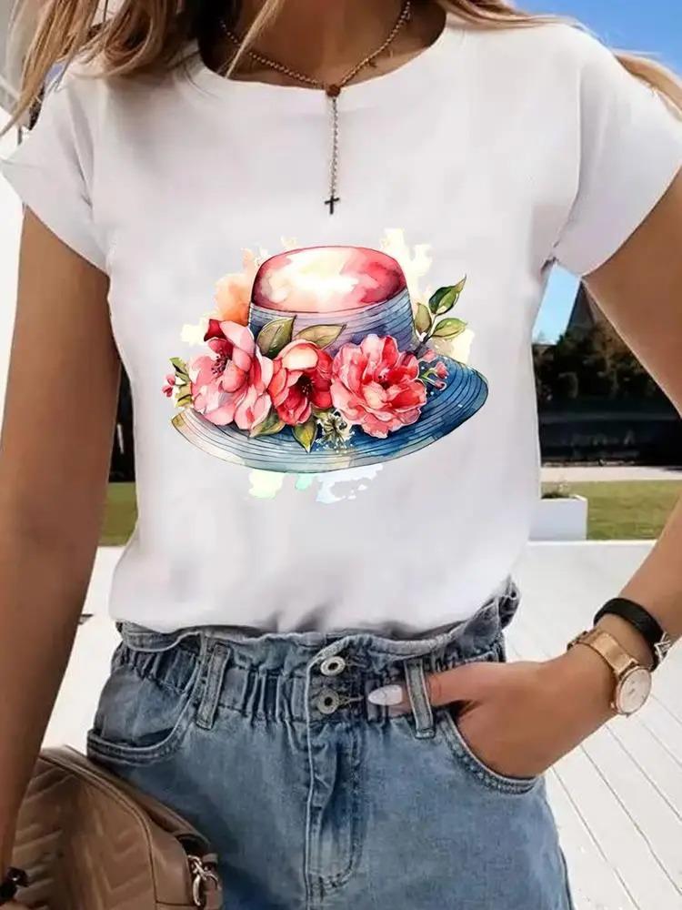 

Flower Sweet Trend Cute 90s Tshirt Ladies Fashion Basic Women Graphic Short Sleeve Clothing Tee Top Clothes Print T Shirt S