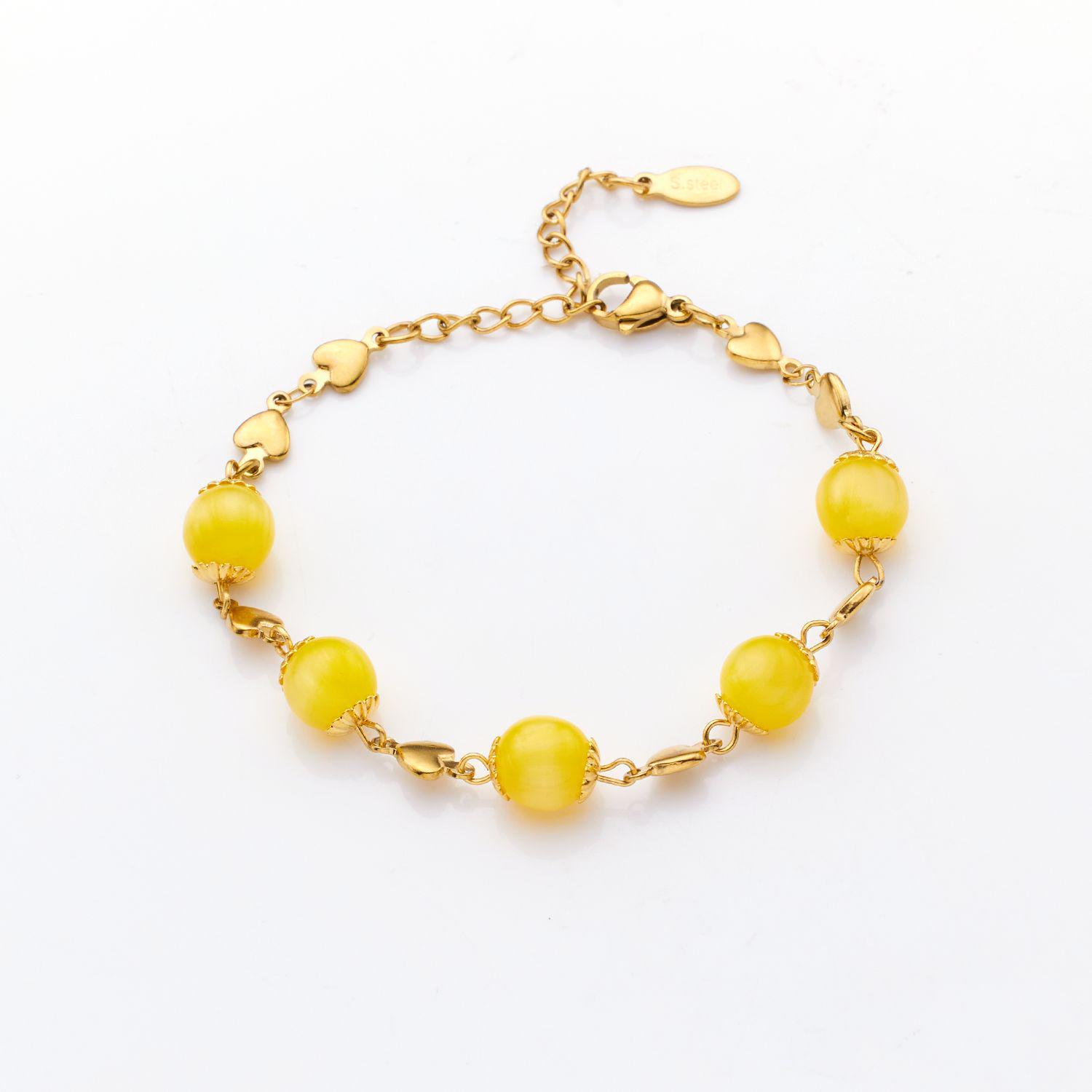 Korean Style 18K Gold-Plated Stainless Steel Beaded Bracelet for Women – Retro Niche Fashion