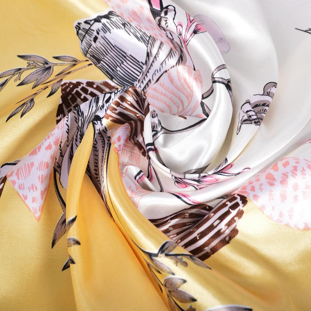 BYSIFA| White Yellow Silk Shawl Scarf Ladies Brand Elegant Floral Square Spring Scarves Fouldard Fall Winter Neck Scarf Cape